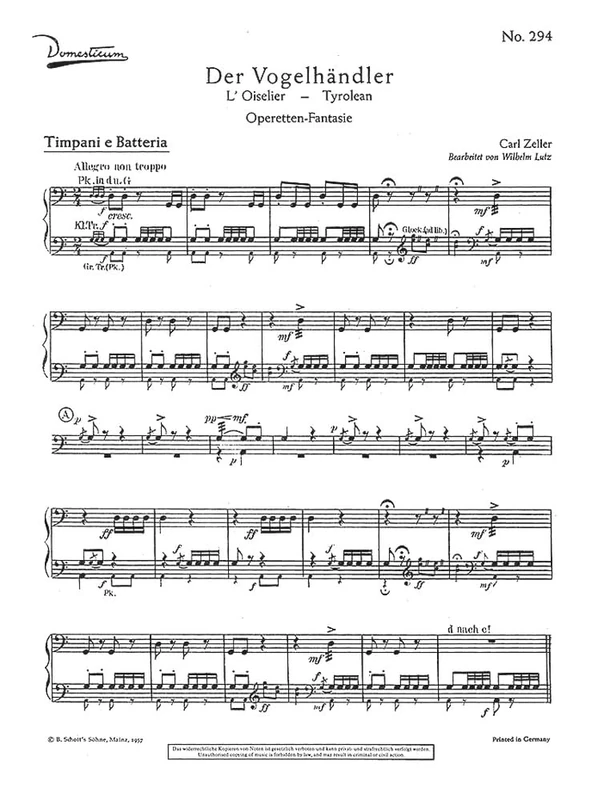 Der Vogelhändler: Operettas-Fantasie. salon orchestra. Piano conducteur et parties.