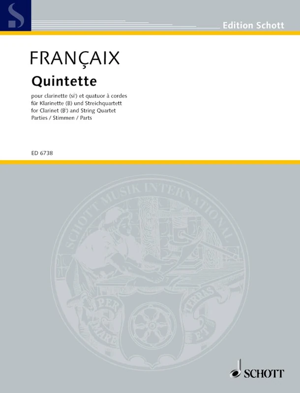 Quintette: for clarinet in b flat and string quartet. clarinet and string quartet. Jeu de parties.