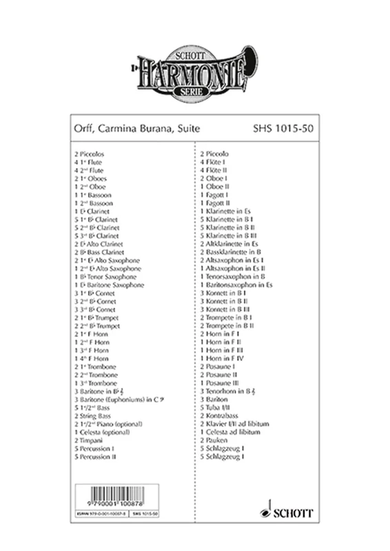 Carmina Burana: (Cantiones profanae) Suite. wind band. Jeu de parties.