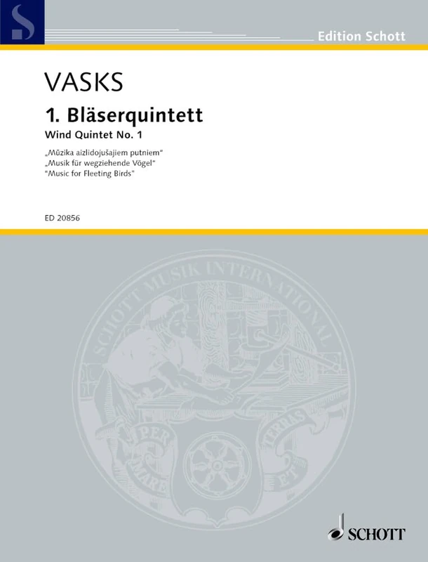 1er Quintette à vent: "Muzika aizlidojušajiem putniem" · "Musique pour les oiseaux migrateurs". flute, oboe, clarinet, horn and bassoon. Partition et parties.