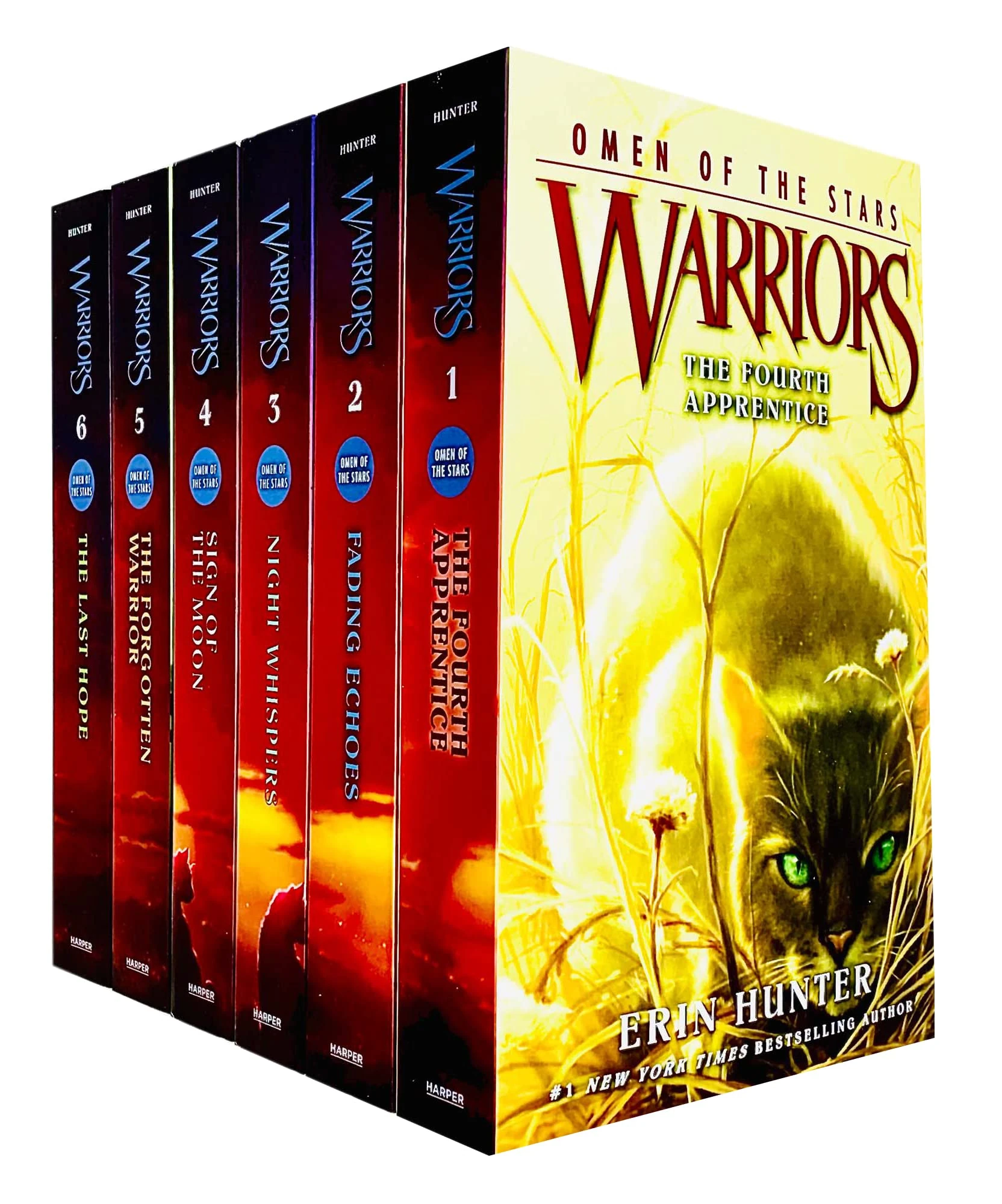 Warrior Cats: Omen of the Stars Book 1-6 Series 4 Books Collection Set By Erin Hunter (The Fourth Apprentice, Fading Echoes, Night Whispers, Sign of the Moon, The Forgotten Warrior & The Last Hope)