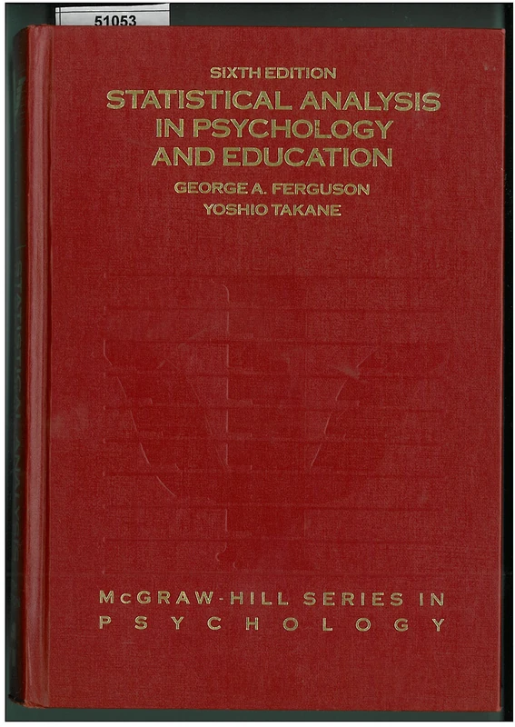 Statistical Analysis In Psychology and Education (McGraw-Hill Series in Psychology)