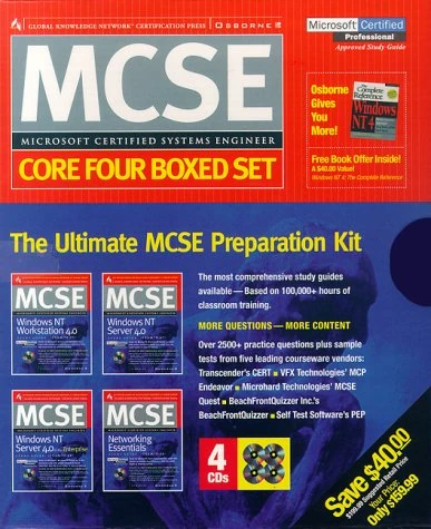 "MCSE Windows NT Workstation 4.0 (Exam 70-73)"; "MCSE Windows NT Server 4.0 (Exam 70-67)"; "MCSE Networking Essentials (Exam 70-58)"; "MCSE Windows NT ... 70-68)" (MCSE Certification Press Core Four)