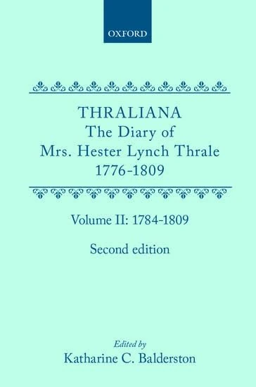 Thraliana: The Diary of Mrs. Hester Lynch Thrale (Later Mrs. Piozzi) 1776-1809, Vol. 2: 1784-1809 - Image 1