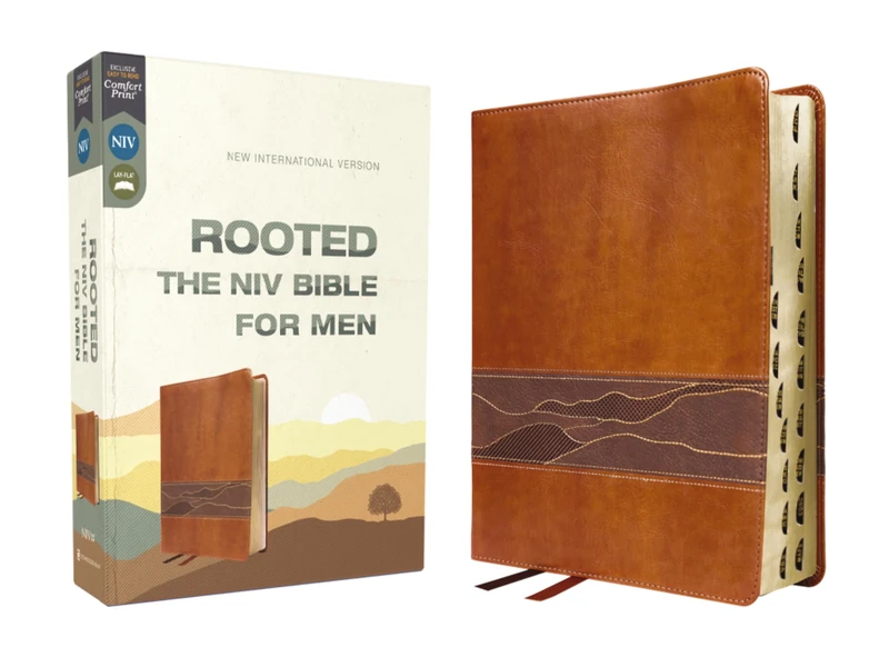 Rooted: The NIV Bible for Men, Leathersoft, Brown, Thumb Indexed, Comfort Print - Image 1
