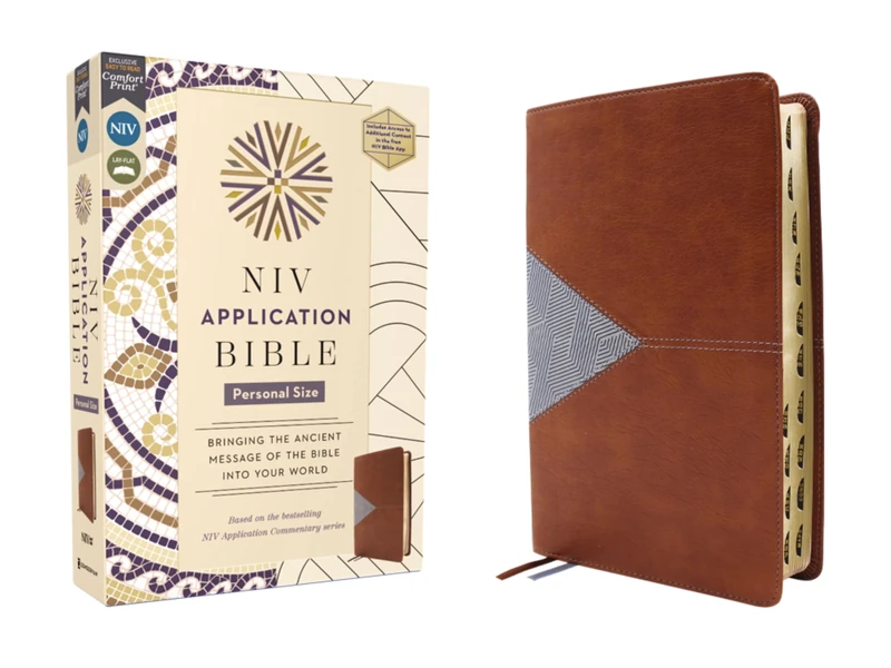 NIV Application Bible, Personal Size, Leathersoft, Brown/Blue, Red Letter, Indexed, Comfort Print: Bringing the Ancient Message of the Bible Into Your World (NIV Application Commentary Resources)