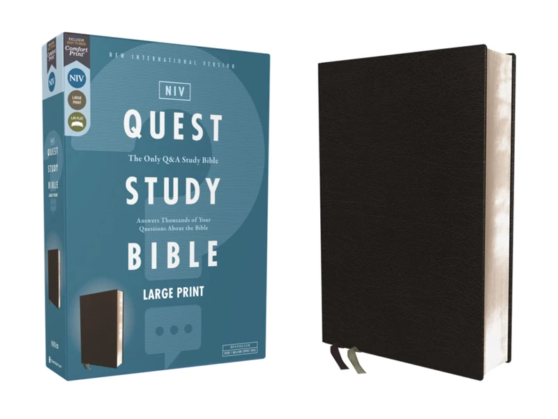 Niv, Quest Study Bible, Large Print, Bonded Leather, Black, Comfort Print: The Only Q and A Study Bible