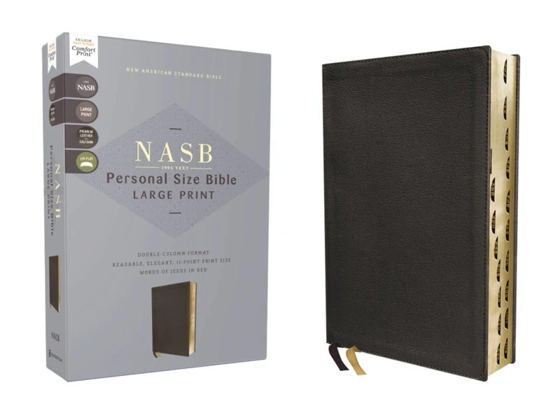 NASB, Personal Size Bible, Large Print, Genuine Leather, Calfskin, Black, Red Letter, 1995 Text, Thumb Indexed, Comfort Print: New American Standard ... 1995 Text, Thumb Indexed, Comfort Print