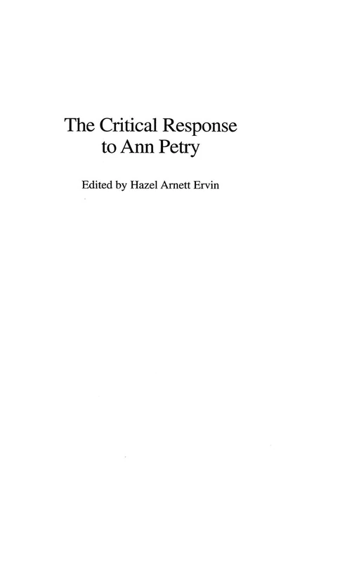 The Critical Response to Ann Petry: 44 (Critical Responses in Arts and Letters)