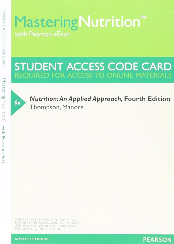 Mastering Nutrition with MyDietAnalysis with Pearson eText -- ValuePack Access Card -- for Nutrition: An Applied Approach