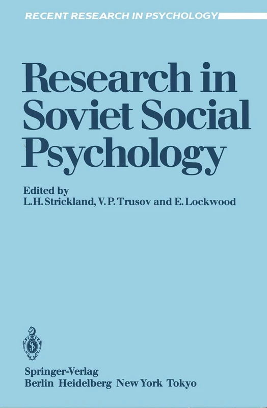 Research in Soviet Social Psychology (Recent Research in Psychology)