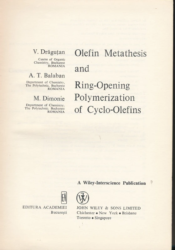 Dragutan: ∗olefin∗ Metathesis And Ring–opening Polymerization Of Cyclo–olefins - Image 1