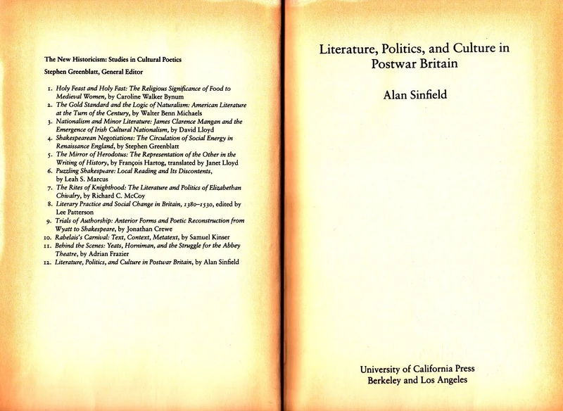 Literature Politics Cul: 12 (The New Historicism: Studies in Cultural Poetics)