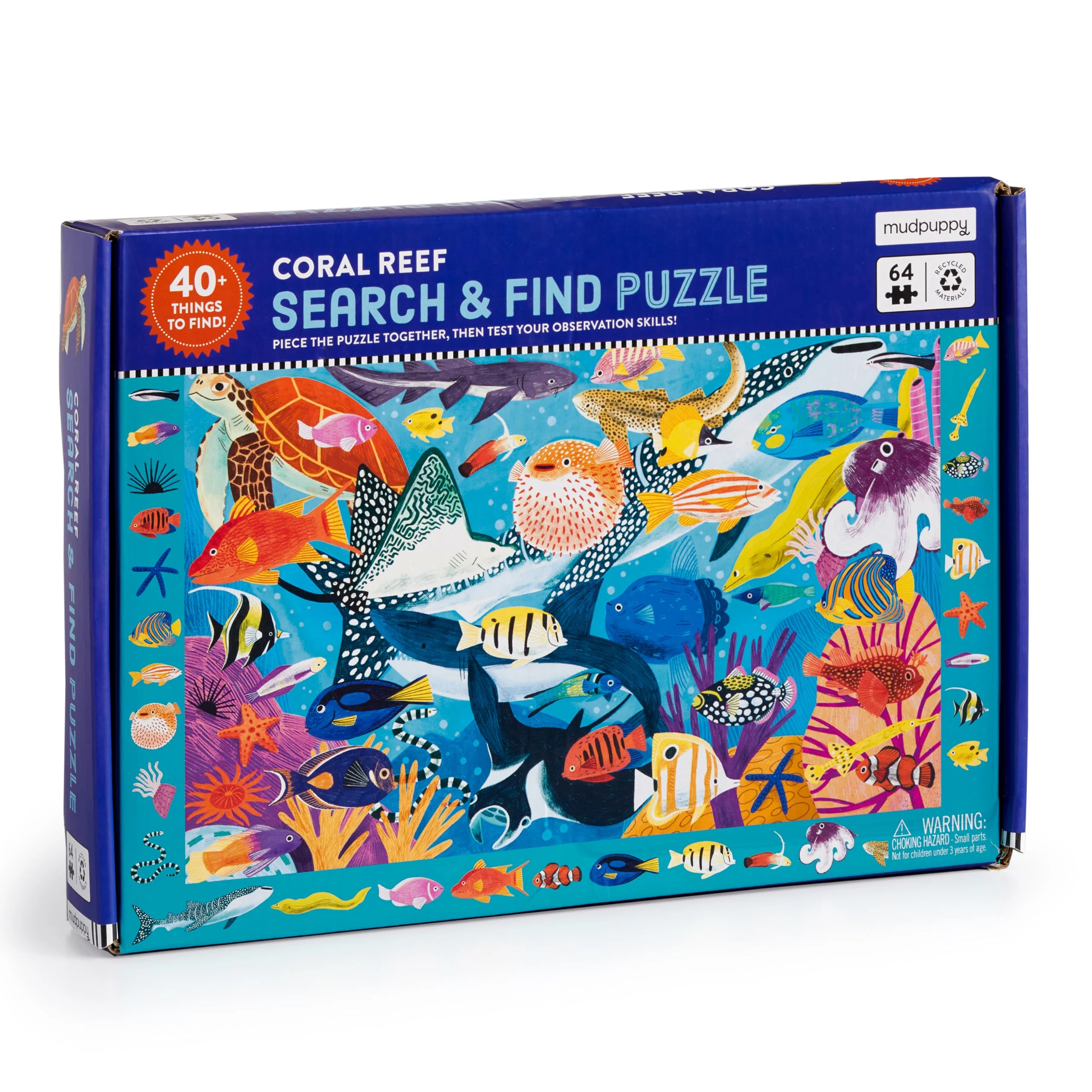Mudpuppy Coral Reef — 64 Piece Search & Find Puzzle Featuring Diverse Marine Animals and Over 40 Hidden Images to Find for Ages 4+