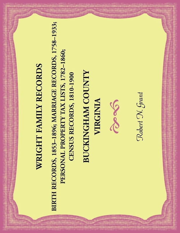 Wright Family Records. Buckingham County, Virginia. Births 1853-1896, Marriages 1758-1933, Personal Property Tax Lists 1782-1860, Census Records 1810-1900