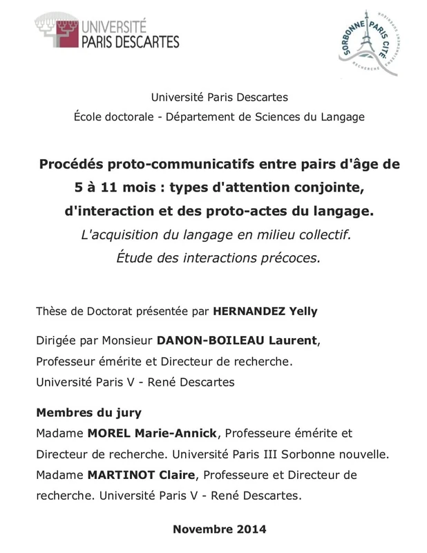 Procédés proto-communicatifs entre pairs d'âge de 5 à 11 mois : types d'attention conjointe, d'interaction et des proto-actes du langage.: ... collectif. Étude des interactions précoces. - Image 1