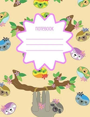Notebook: Adorable Sloth 8.5 inch by 11 inch Blank, 110 Page, College Ruled, Lined Notebook/Journal