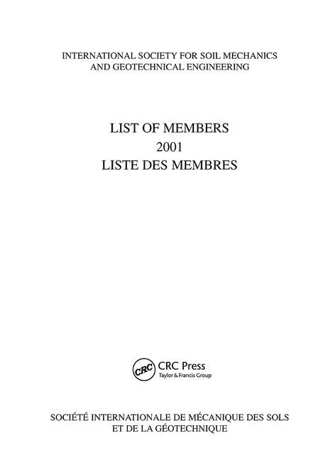 CRC Press List of Members 2001: ISSMGE Geotechnical Engineering