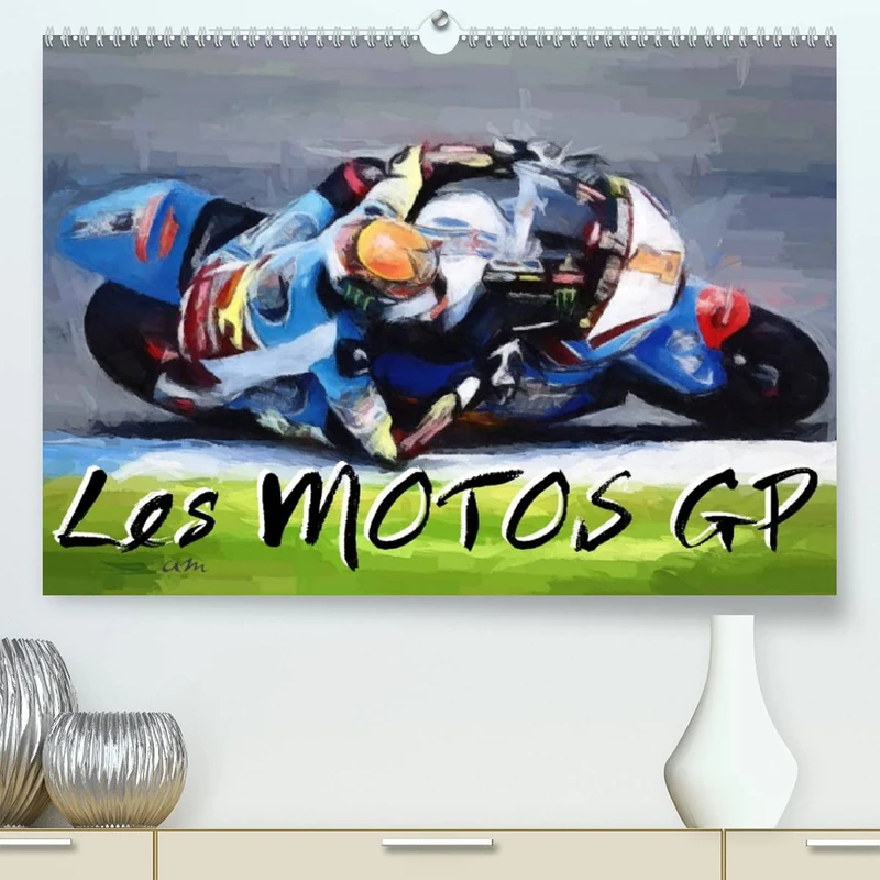 Les motos GP (Premium, hochwertiger DIN A2 Wandkalender 2023, Kunstdruck in Hochglanz): Série de 12 tableaux sur l'univers des courses de motos. (Calendrier mensuel, 14 Pages )