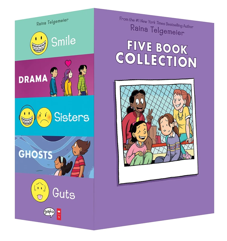 Raina Telgemeier Five Book Collection: Smile / Drama / Sisters / Ghosts / Guts
