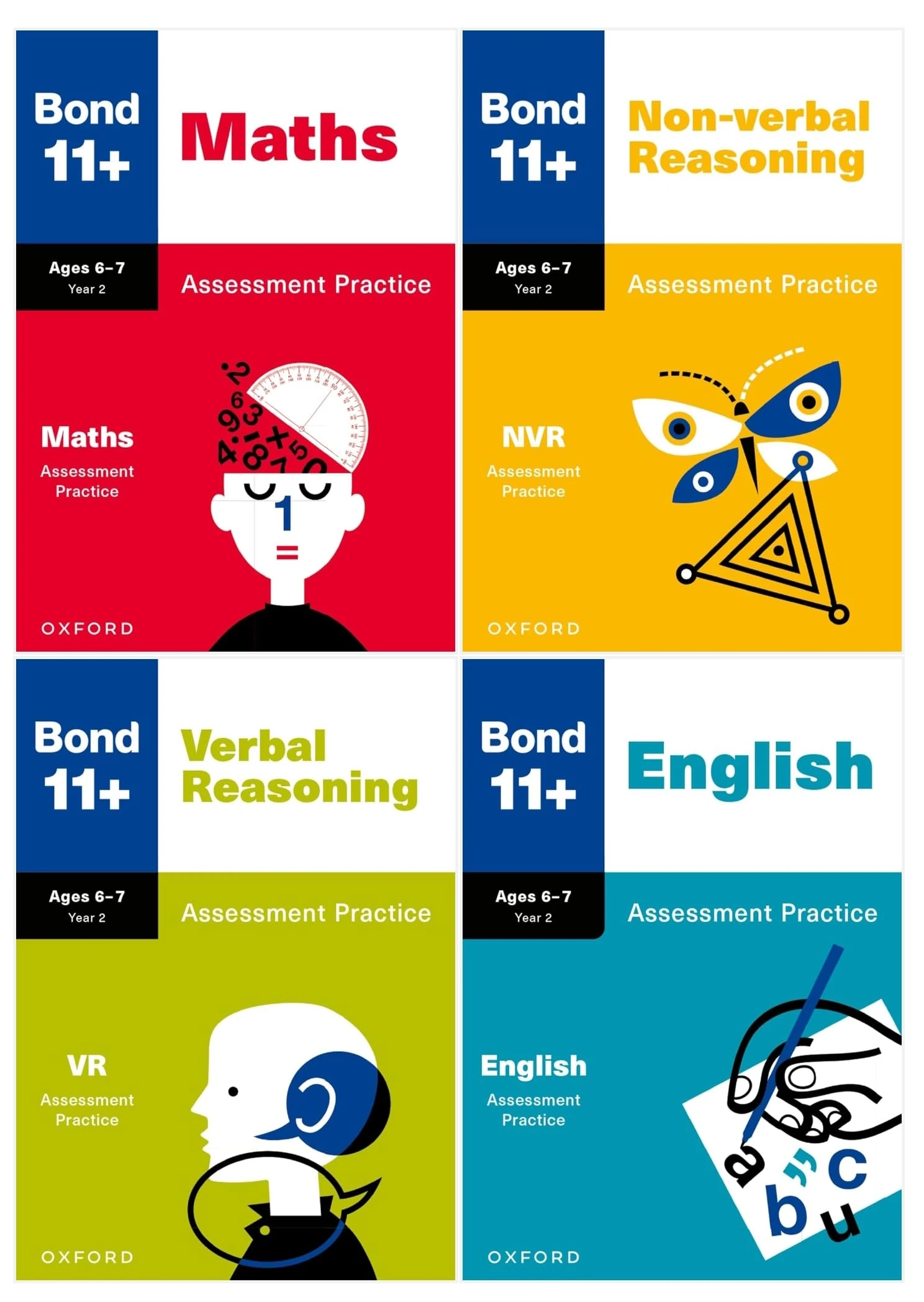 Bond 11+ Maths English Verbal Non-Verbal Reasoning Assessment Practice 6-7 years 4 Books Set (Bond Assessment Papers)