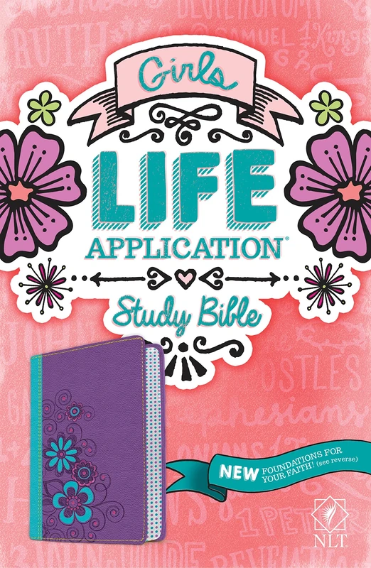 NLT Girls Life Application Study Bible: New Living Translation, Purple / Teal Flower, Leatherlike