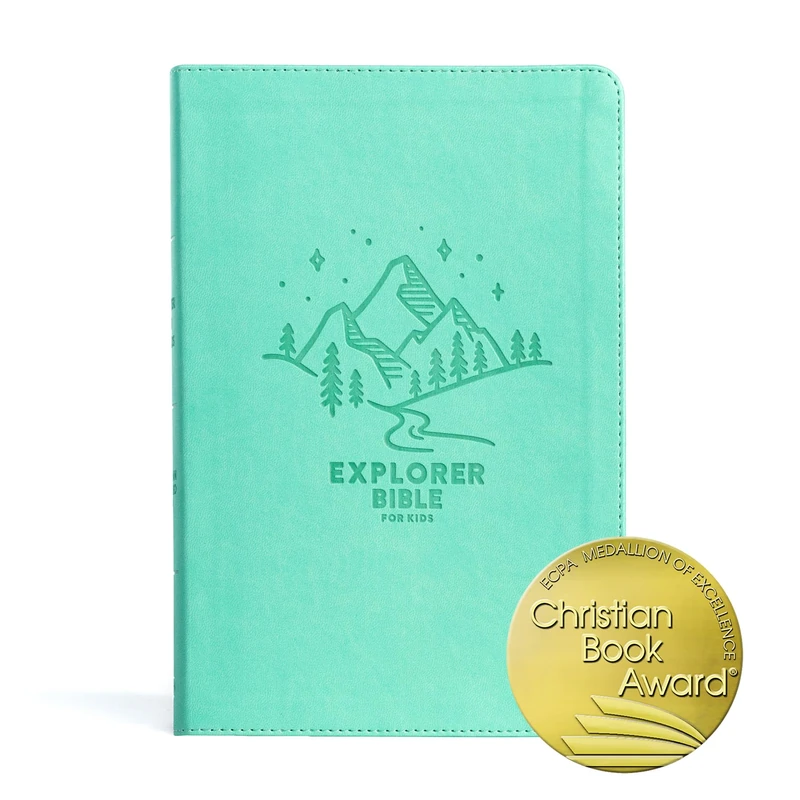 CSB Explorer Bible for Kids, Light Teal Mountains Leathertouch, Indexed: Placing God's Word in the Middle of God's World