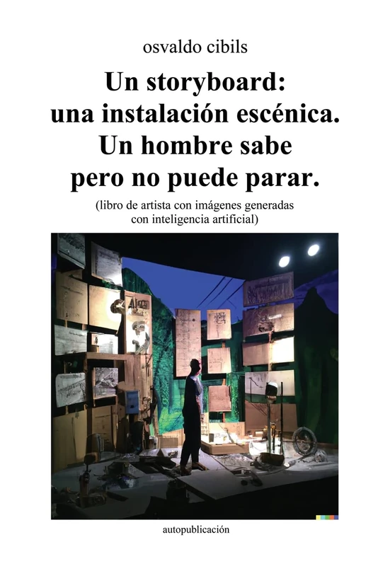Un storyboard: una instalación escénica. Un hombre sabe pero no puede parar.: (libro de artista con imágenes generadas con inteligencia artificial) - Image 1