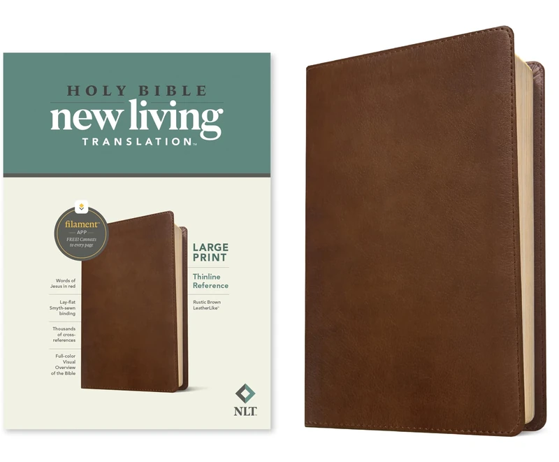NLT Large Print Thinline Reference Bible, Filament Enabled E: New Living Translation, Rustic Brown, Thinline Reference, Leatherlike, Filament Enabled