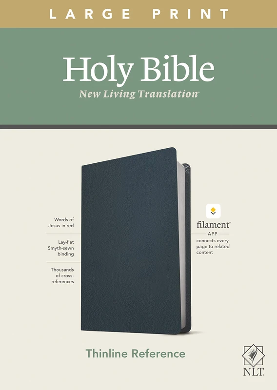 NLT Large Print Thinline Reference Bible, Filament Enabled E: New Living Translation, Navy Blue, Genuine Leather, Filament Enabled: Thinline Reference