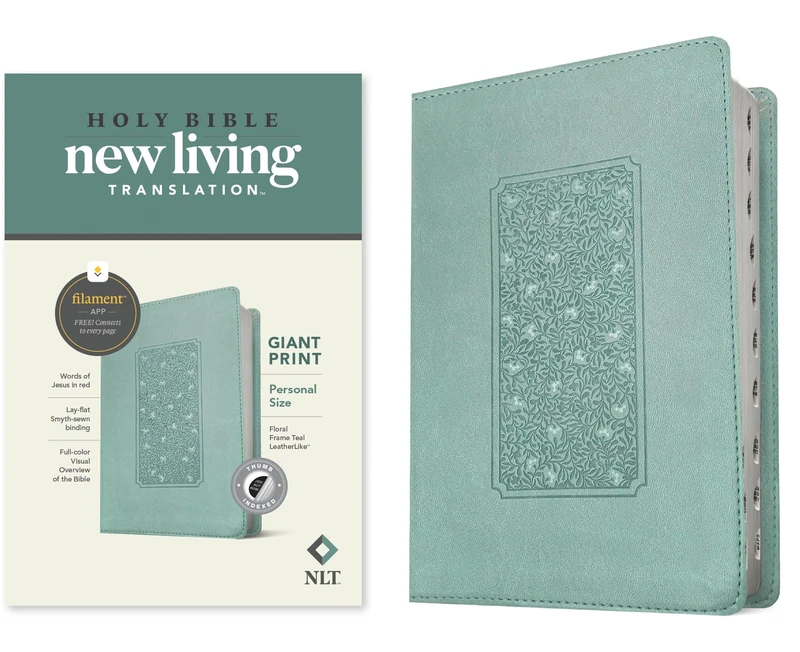NLT Personal Size Giant Print Bible, Filament Edition, Teal: NLT, Floral Frame Teal, Leatherlike, Filament Enabled Edition Red Letter, Personal Size Giant Print Bible