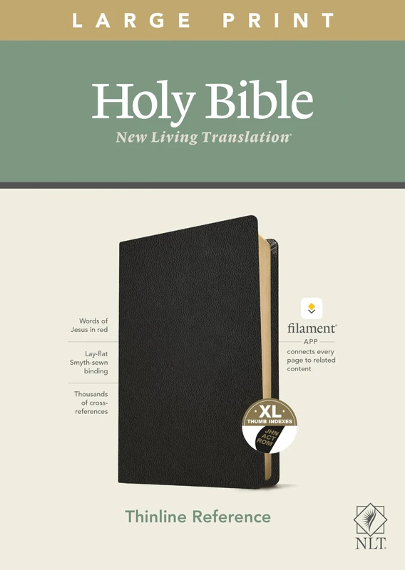 NLT Large Print Thinline Reference Bible, Filament Enabled E: New Living Translation, Thinline Reference Bible, Black, Filament Enabled Edition Red Letter, Genuine Leather