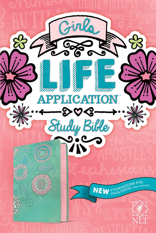 NLT Girls Life Application Study Bible, Teal/Pink: Life Application Study Bible Leatherlike, New Living Transition Teal/Pink Flowers