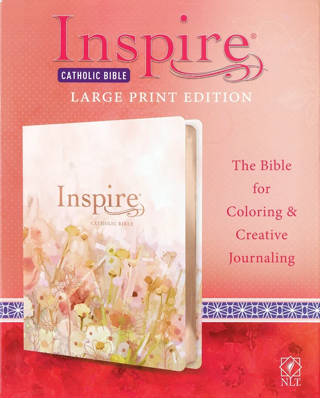 NLT Inspire Catholic Bible Large Print (LeatherLike, Pink Fi: The Bible for Coloring & Creative Journaling