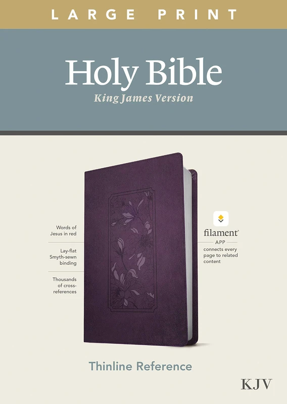 KJV Large Print Thinline Reference Bible, Filament Enabled E: King James Version, Thinline Reference Bible, Floral/purple, Filament Enabled Edition, Red Letter, Leatherlike