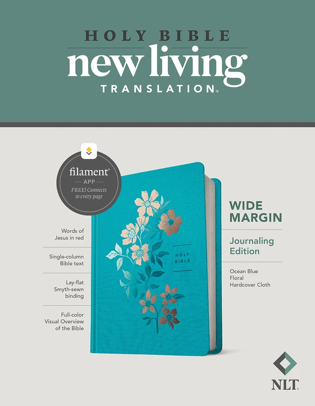 NLT Wide Margin Bible, Filament Enabled Edition (Red Letter, Hardcover Cloth, Ocean Blue Floral): New Living Translation, Ocean Blue, Floral, Wide Margin, Filament Enabled, Journaling Edition