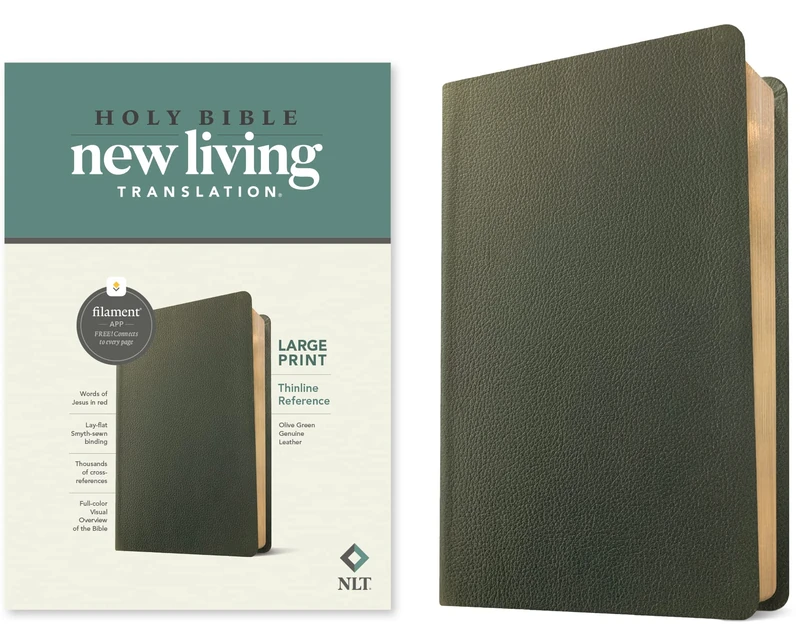 NLT Large Print Thinline Reference Bible, Filament Enabled Edition (Red Letter, Genuine Leather, Olive Green): New Living Translation, Olive Green, ... Reference, Filament Enabled, Red Letter