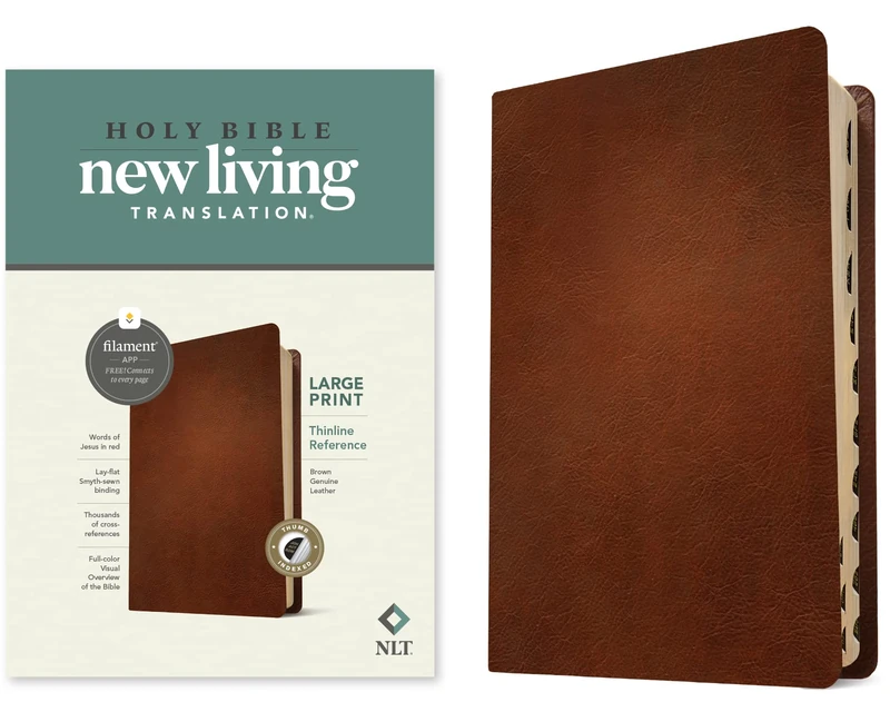 NLT Large Print Thinline Reference Bible, Filament Enabled Edition (Red Letter, Genuine Leather, Brown, Indexed): New Living Translation, Brown, ... Bible, Filament Enabled Edition, Red Letter