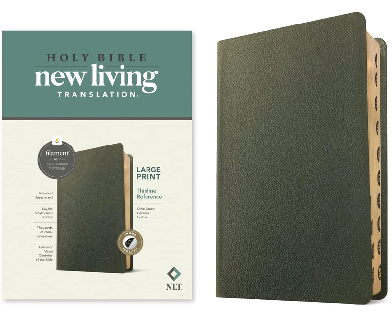 NLT Large Print Thinline Reference Bible, Filament Enabled Edition (Red Letter, Genuine Leather, Olive Green, Indexed): New Living Translation, Olive ... Reference, Filament Enabled, Red Letter