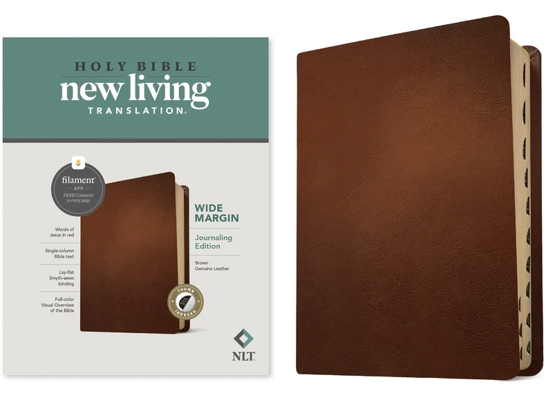 NLT Wide Margin Bible, Filament Enabled Edition, Brown: New Living Translation, Brown, Genuine Leather, Wide Margin Bible, Filament Enabled Edition, Red Letter