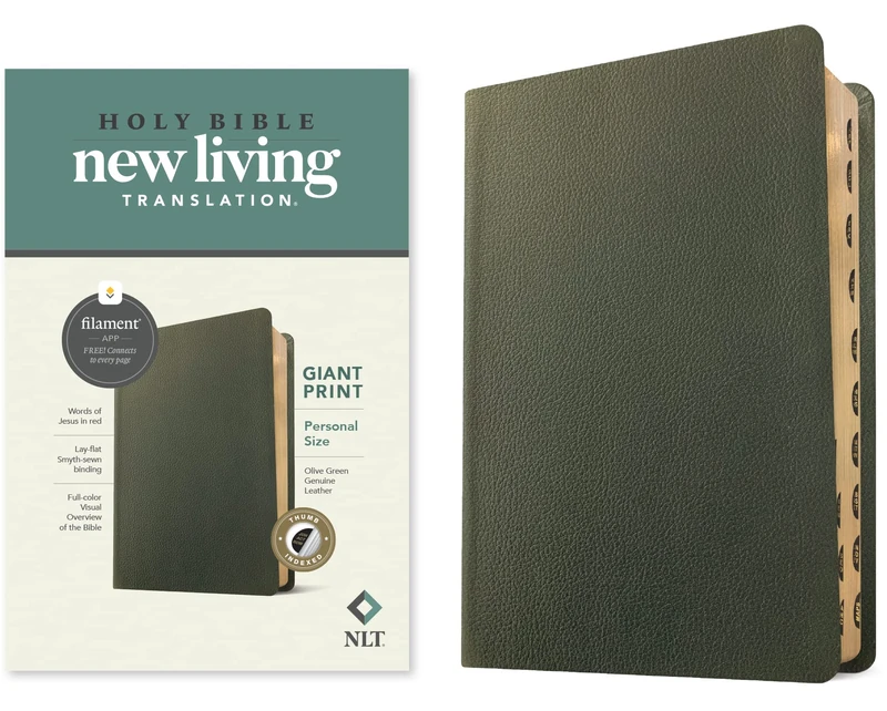 NLT Personal Size Giant Print Bible, Filament Enabled Edition (Red Letter, Genuine Leather, Olive Green, Indexed): New Living Translation, Olive ... ... Size, Filament Enabled Edition, Red Letter