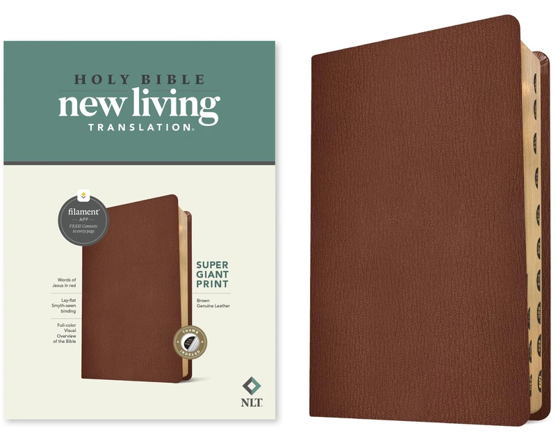 NLT Super Giant Print Bible, Filament-Enabled Edition (Red Letter, Genuine Leather, Brown, Indexed): NLT, Brown, Genuine Leather, Super Giant Print Bible, Filament-enabled Edition Red Letter