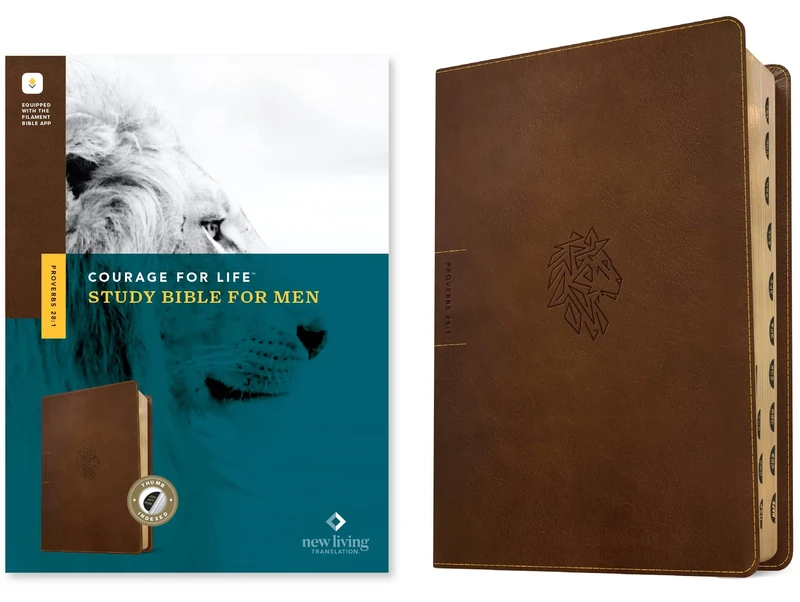 NLT Courage for Life Study Bible for Men, Filament-Enabled Edition (Leatherlike, Rustic Brown Lion, Indexed): New Living Translatio, Rustic Brown Lion, Leatherlike, Filament Enabled