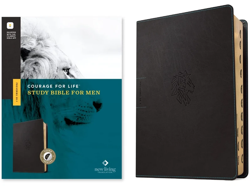 NLT Courage for Life Study Bible for Men, Filament-Enabled Edition (Leatherlike, Onyx Lion, Indexed): New Living Translation, Onyx Lion, Leatherlike, Topical Index, Map Set