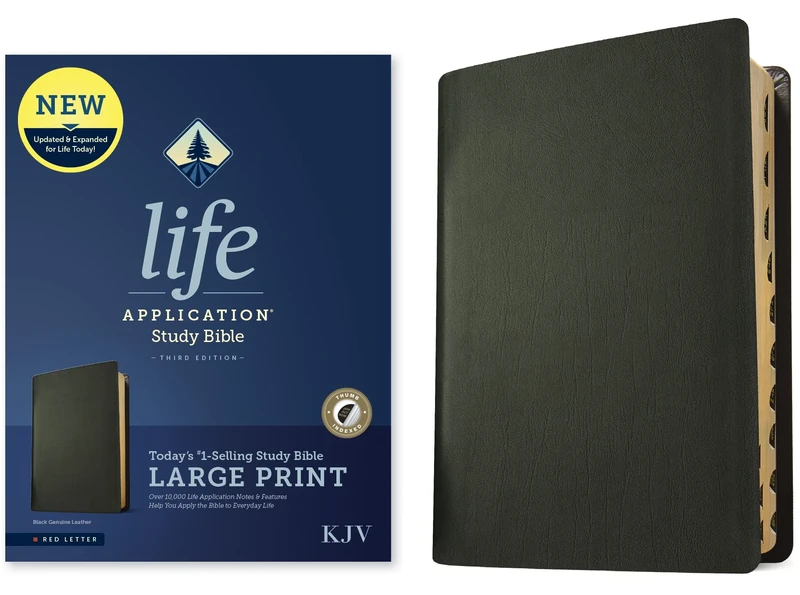 KJV Life Application Study Bible, Third Edition, Large Print: King James Version, Black, Genuine Leather, Life Application Study, Indexed, Red Letter, With Ribbon Marker
