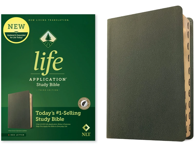 NLT Life Application Study Bible, Third Edition (Red Letter, Genuine Leather, Olive Green, Indexed): Nlt Life Application Study Bible - Red Letter, Genuine Leather, Olive Green, Indexed