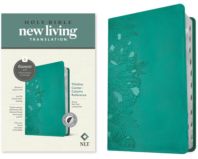 NLT Thinline Center-Column Reference Bible, Filament-Enabled Edition (Red Letter, Leatherlike, Peony Rich Teal, Indexed): New Living Translation, ... Center-column Reference Bible: Filament