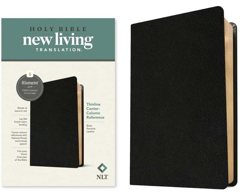 NLT Thinline Center-Column Reference Bible, Filament-Enabled Edition (Red Letter, Genuine Leather, Black): New Living Translation, Black, Genuine Leather, Thinline Center-Column Reference, Filament
