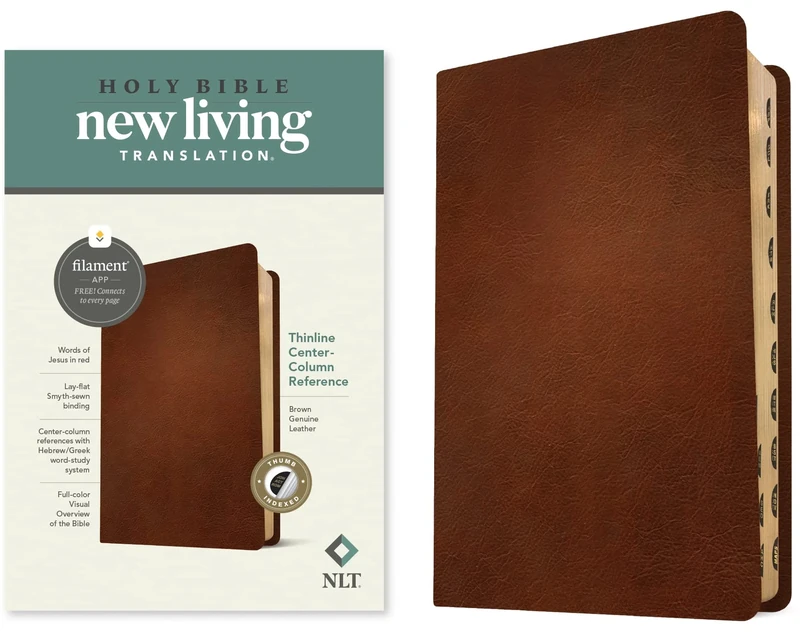 NLT Thinline Center-Column Reference Bible, Filament-Enabled Edition (Red Letter, Genuine Leather, Brown, Indexed): New Living Translation, Brown, ... ... Thinline Center-column Reference Bible