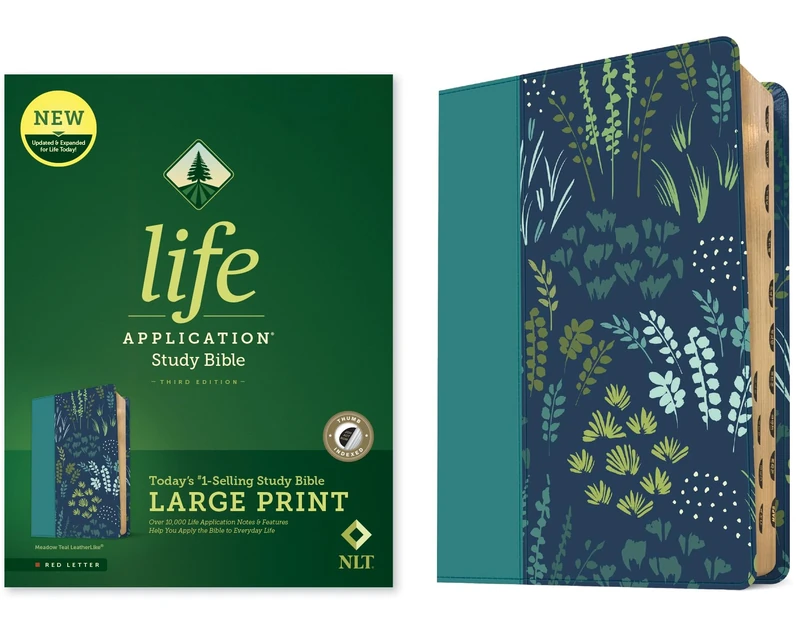 NLT Life Application Study Bible, Third Edition, Large Print: New Living Translation, Meadow Teal, Leatherlike, Life Application Study, Indexed, Red Letter, With Ribbon Marker